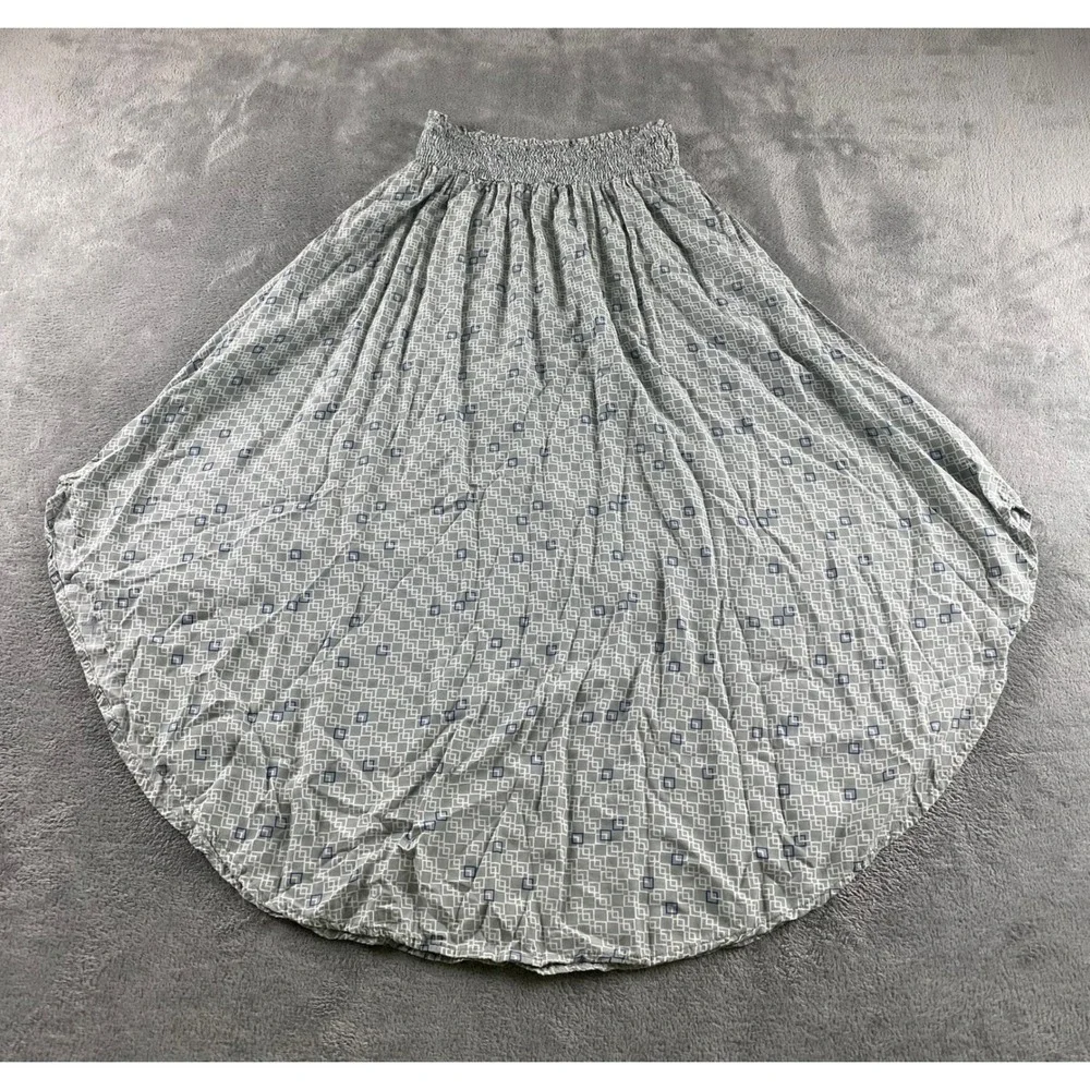 Final Touch Womens M Sage Green Geometric Smocked‎ Waist Maxi Skirt Made in USA